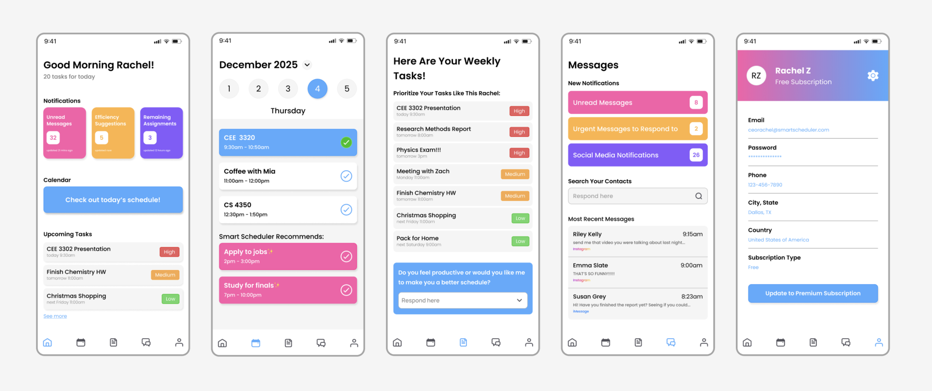 Complete Smart Scheduler Wireframe